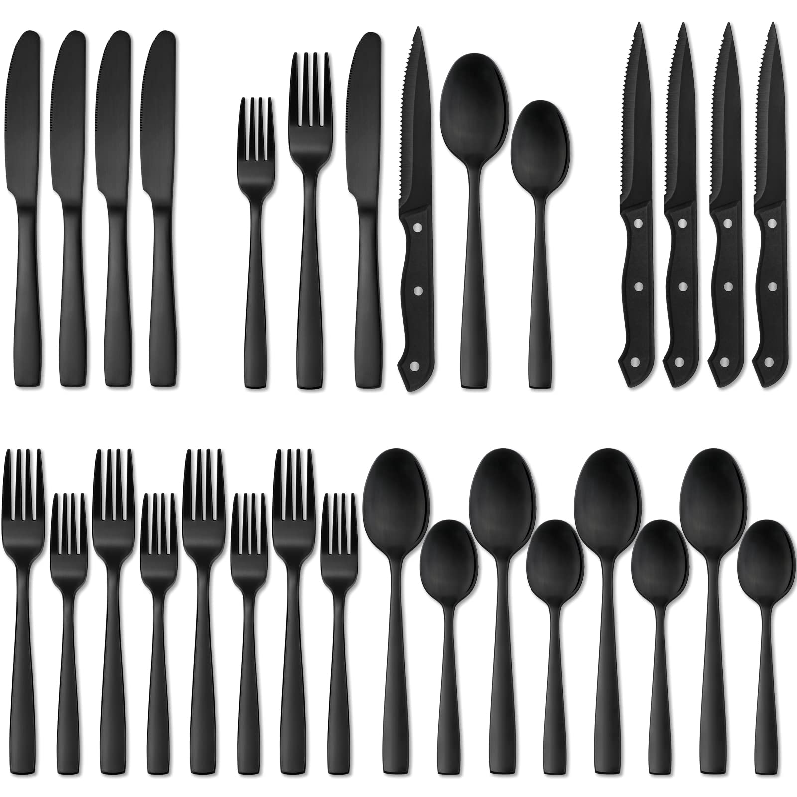 Conjunto HIWARE de cubiertos mate negro, 24 piezas, ideal para cenas familiares