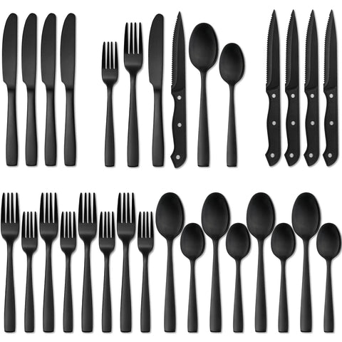 Conjunto HIWARE de cubiertos mate negro, 24 piezas, ideal para cenas familiares
