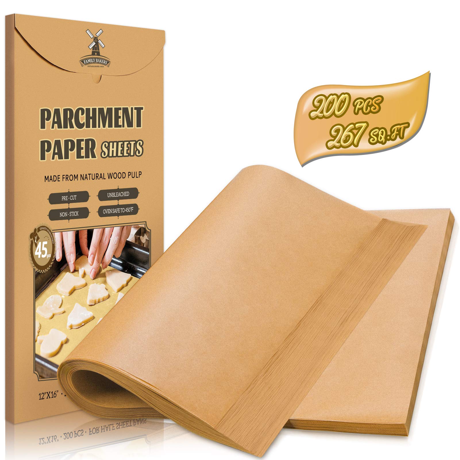 HIWARE papel pergamino 12x16 pre-cortado para desmoldar comidas fácilmente