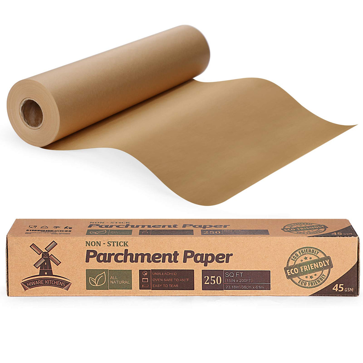 HIWARE papel pergamino sin blanquear con corte integrado para un corte limpio