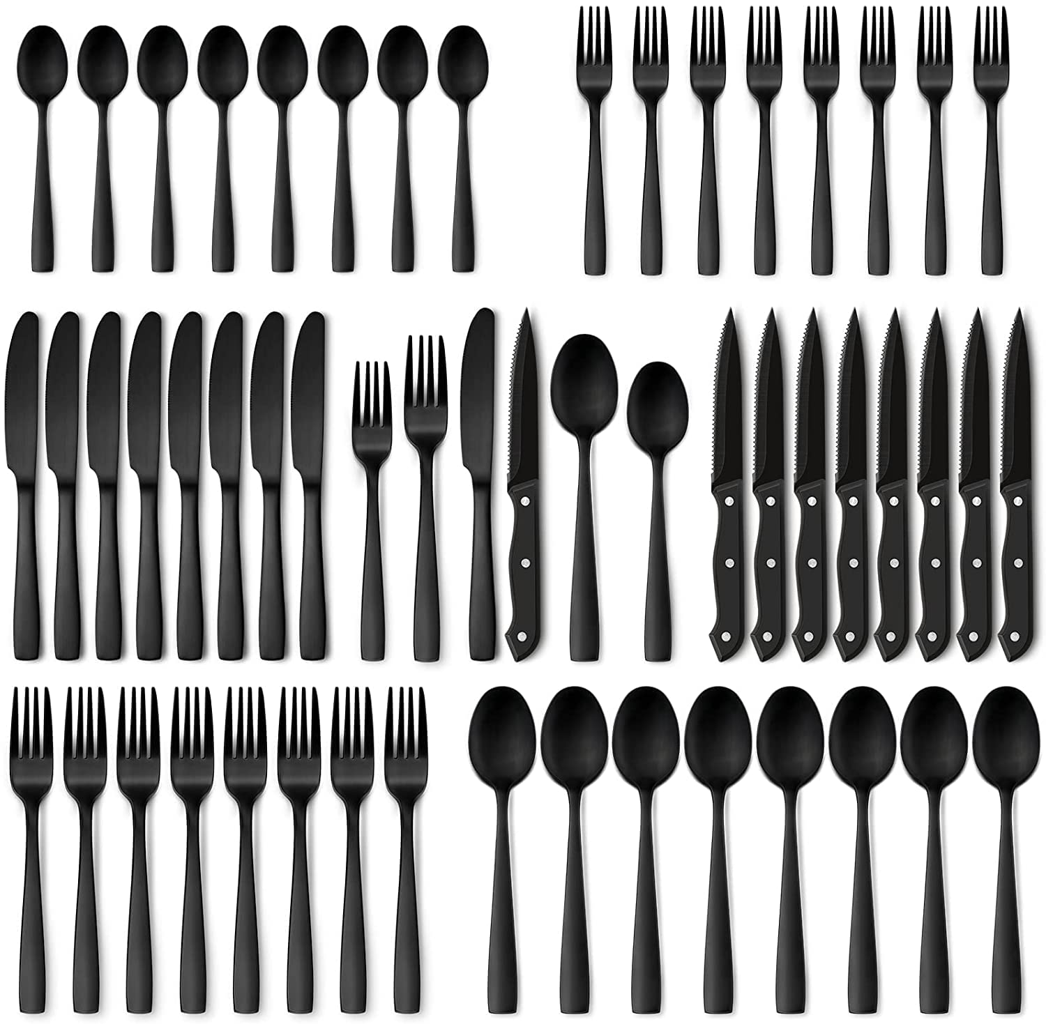 HIWARE set cubiertos mate negro para 8 comensales, duradero y elegante en la mesa