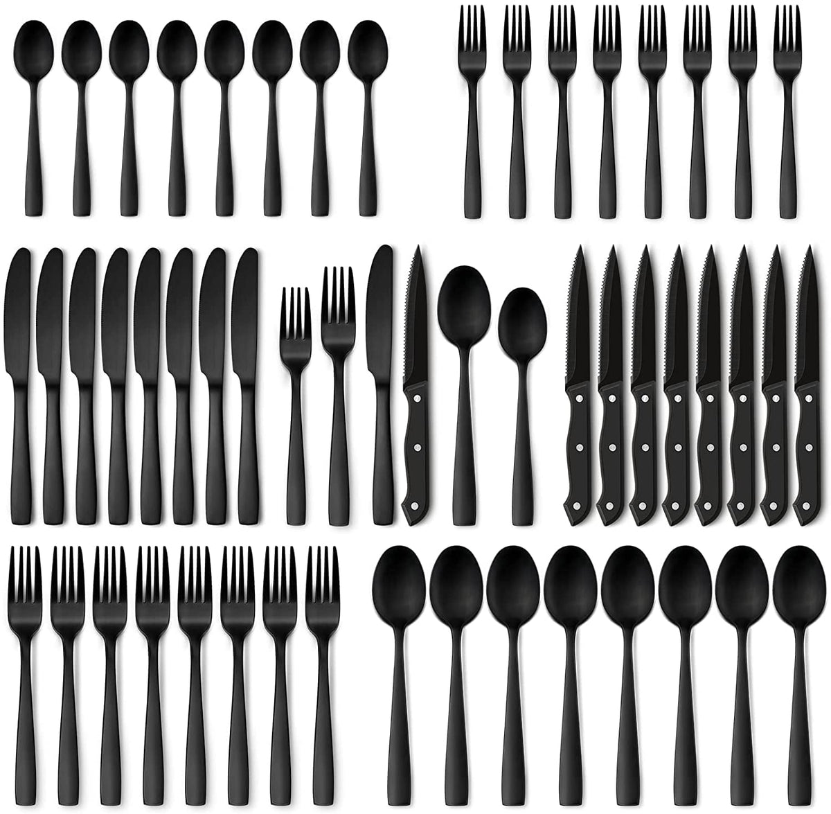 HIWARE set cubiertos mate negro para 8 comensales, duradero y elegante en la mesa