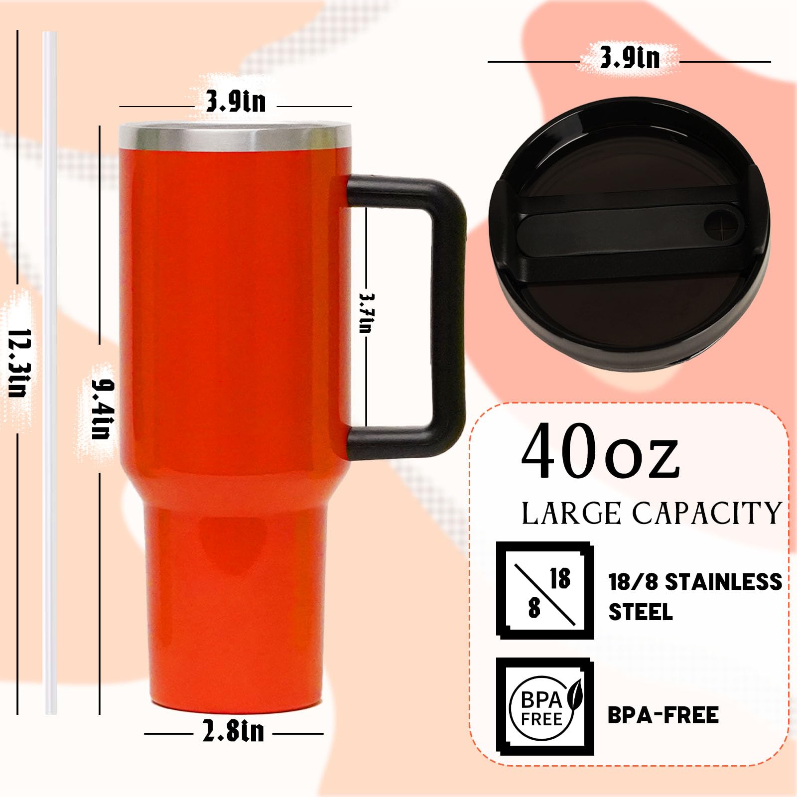 HIZEE Vaso térmico Neon con tapa y pajilla para bebidas sin derrames