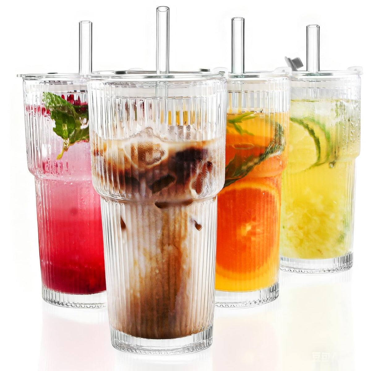 Vasos HJMJY 20oz con tapa y pajilla, ideales para bebidas frías en casa o en la calle.