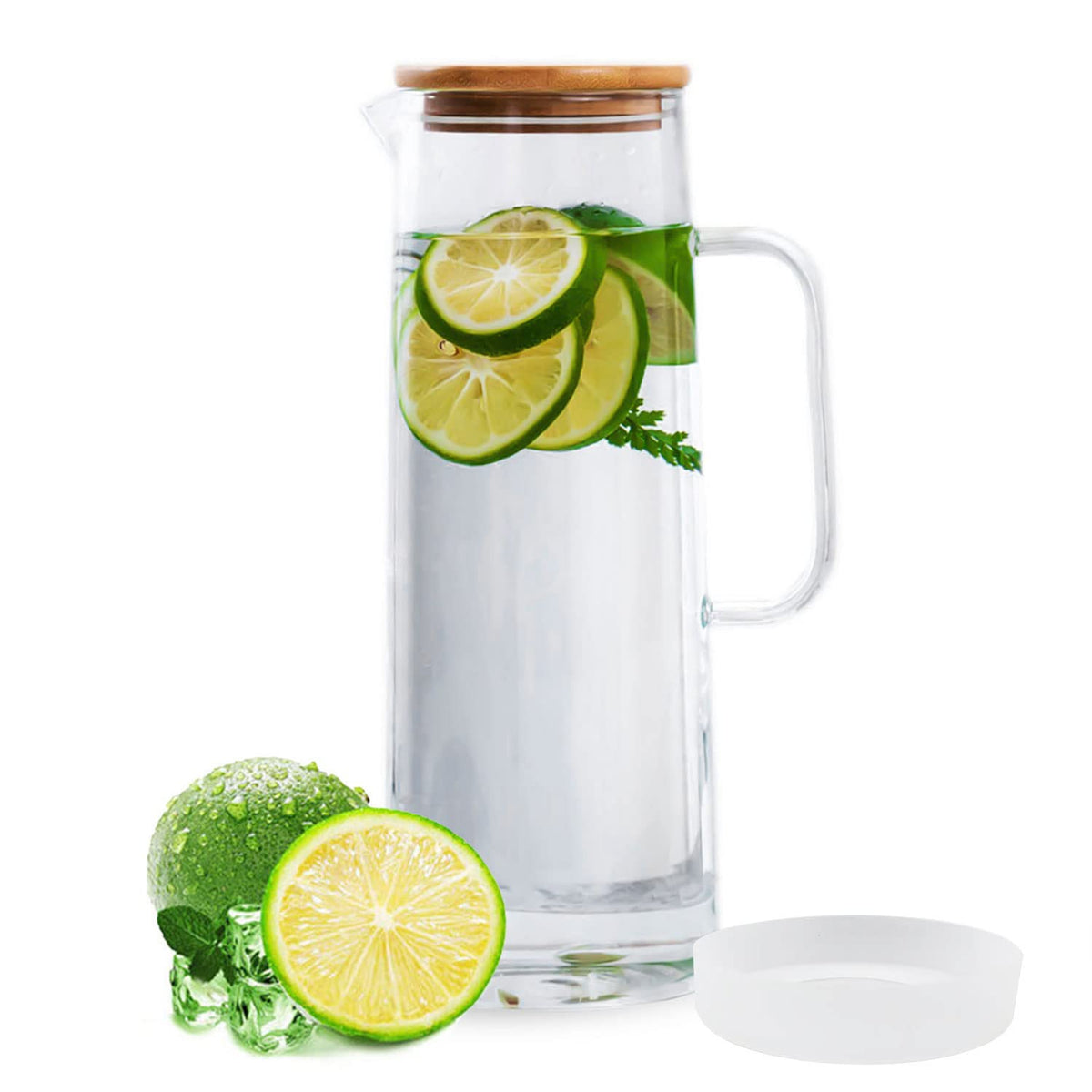 Jarra hjn de vidrio con tapa 1500ml, vertido estable para agua fría o tibia.