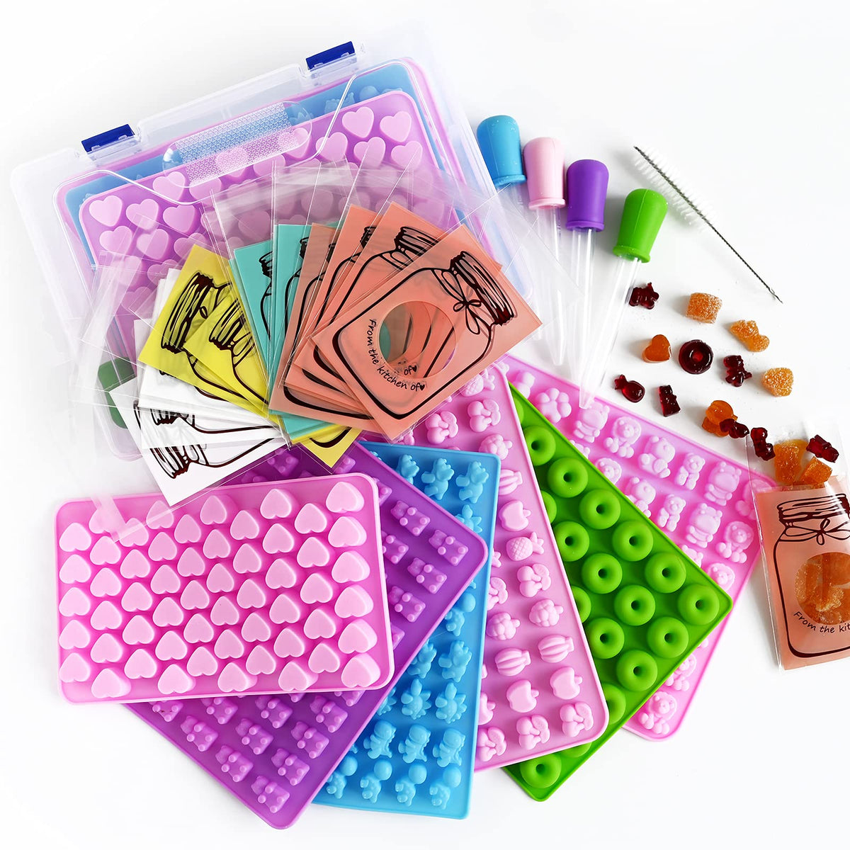 HKNMTT caja de almacenamiento para moldes gominolas, organiza y mantiene limpios.