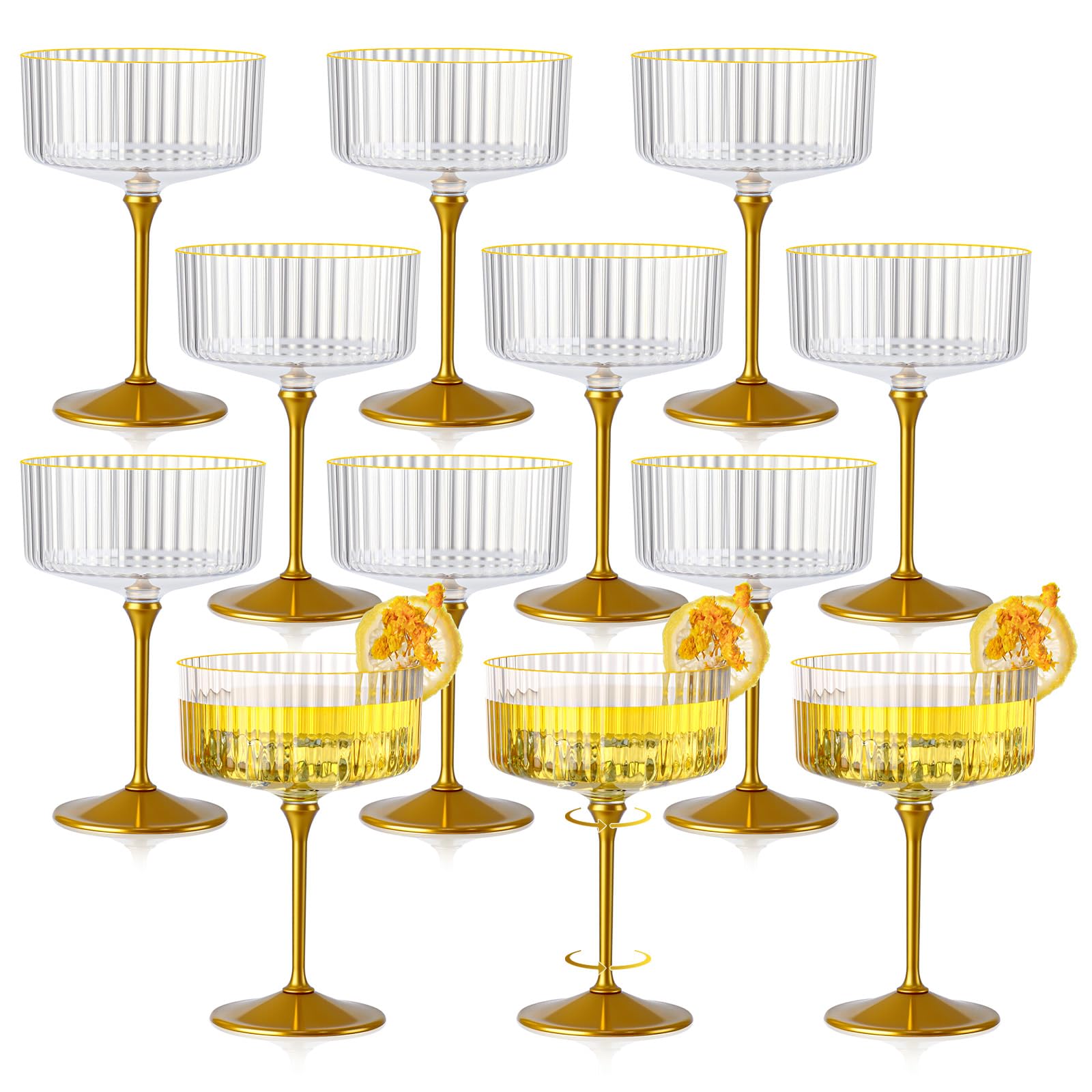 Copas coupe acanaladas con tallo dorado de HKSZEH, ideales para brindis.