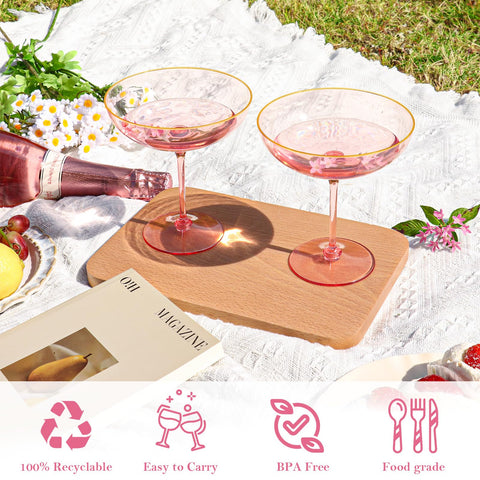Copa rosa con borde dorado HKSZEH, elegante para celebraciones.