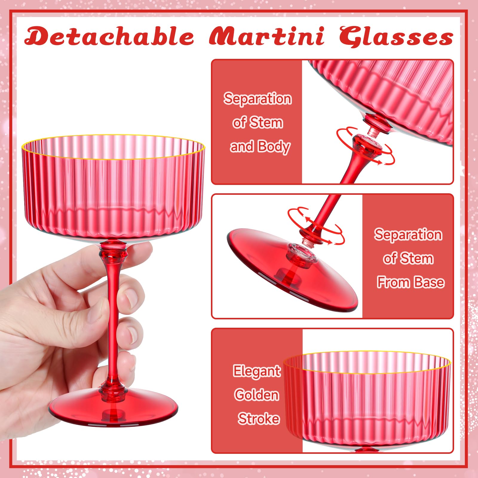 Vaso martini plástico HKSZEH rojo con textura acanalada y brillo