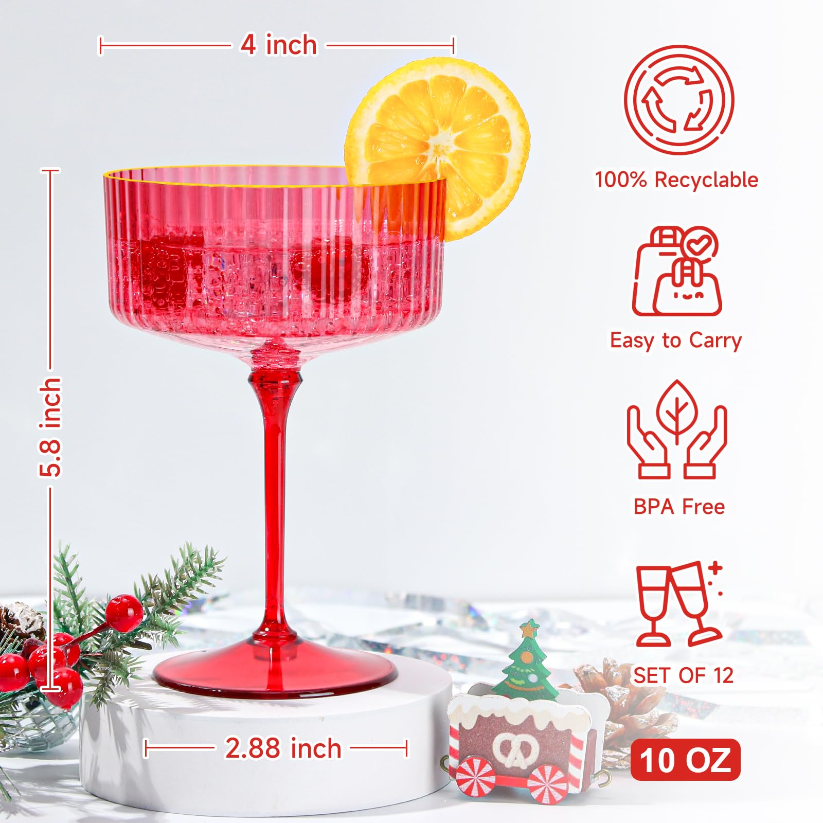 Vaso martini plástico HKSZEH con tallo desmontable, facilita el transporte