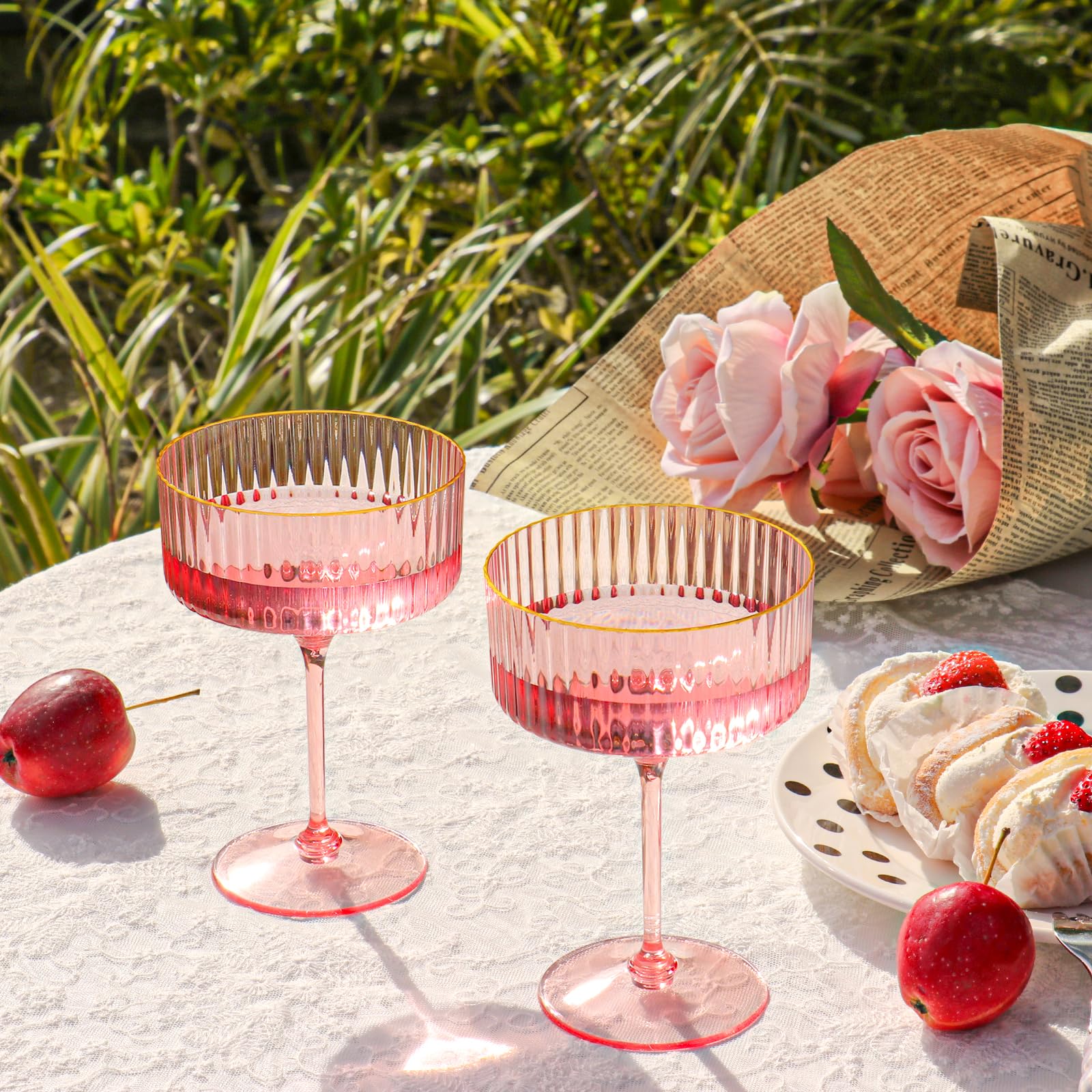 Vaso para bodas rosa HKSZEH, aporta toque romántico a la mesa.