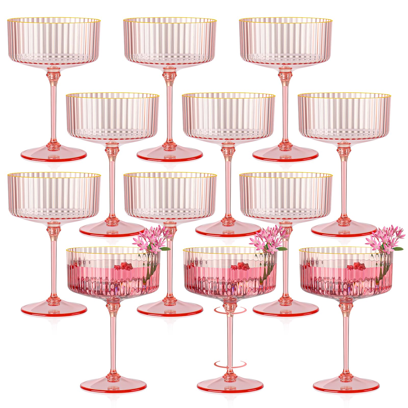 Vaso coupe rosa acanalado de HKSZEH, ideal para celebraciones elegantes.