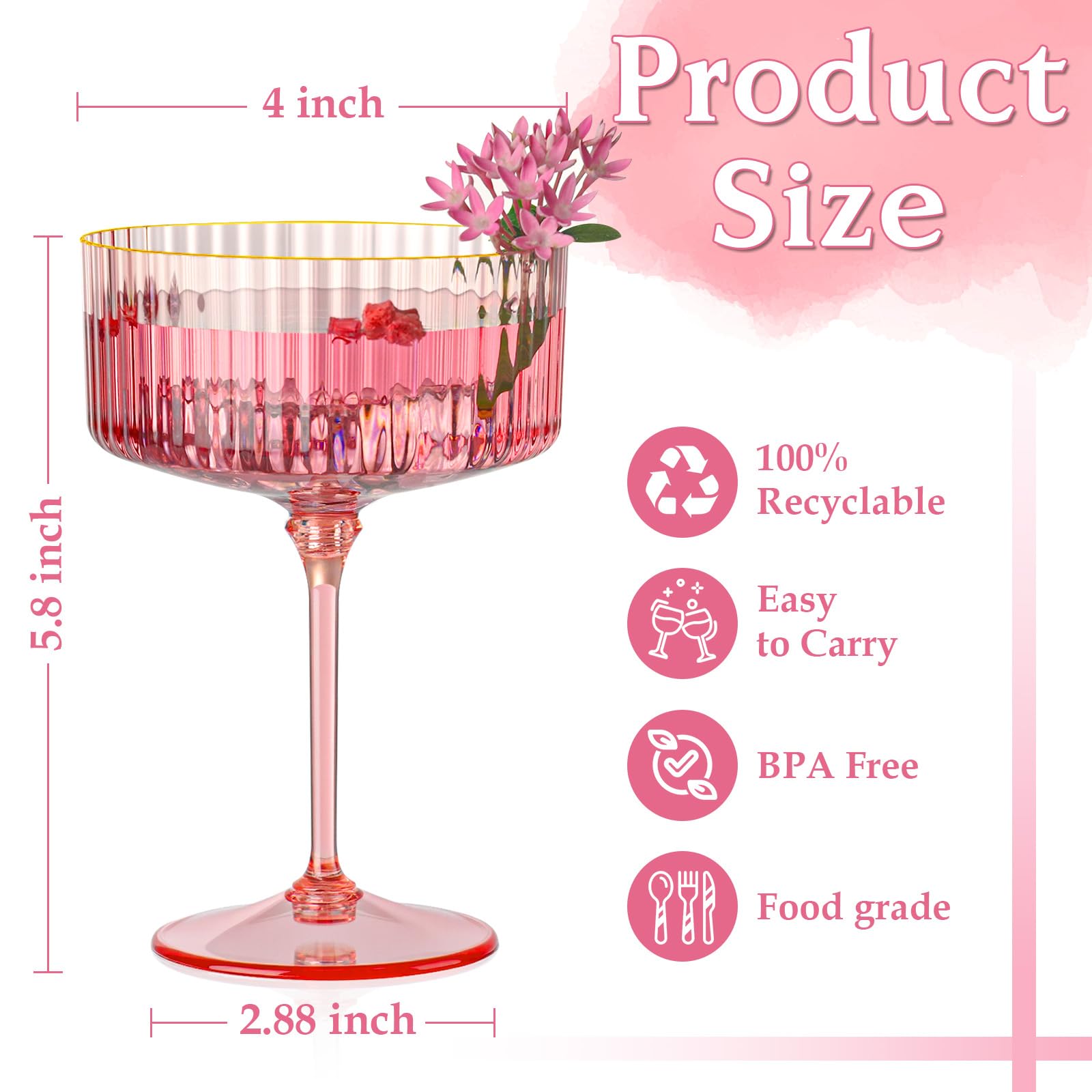 Vaso coupe rosa translúcido de HKSZEH, añade brillo a bebidas frías.
