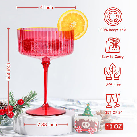 Vasos martini de plástico HKSZEH con ribete dorado, perfectos para champagne o cócteles.