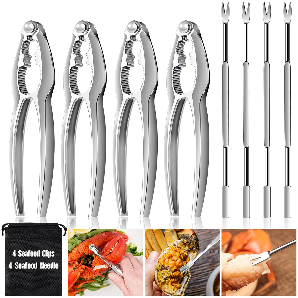 HLARTNET juego 8 rompe-langostas y palillos, ideal para fiestas de mariscos.