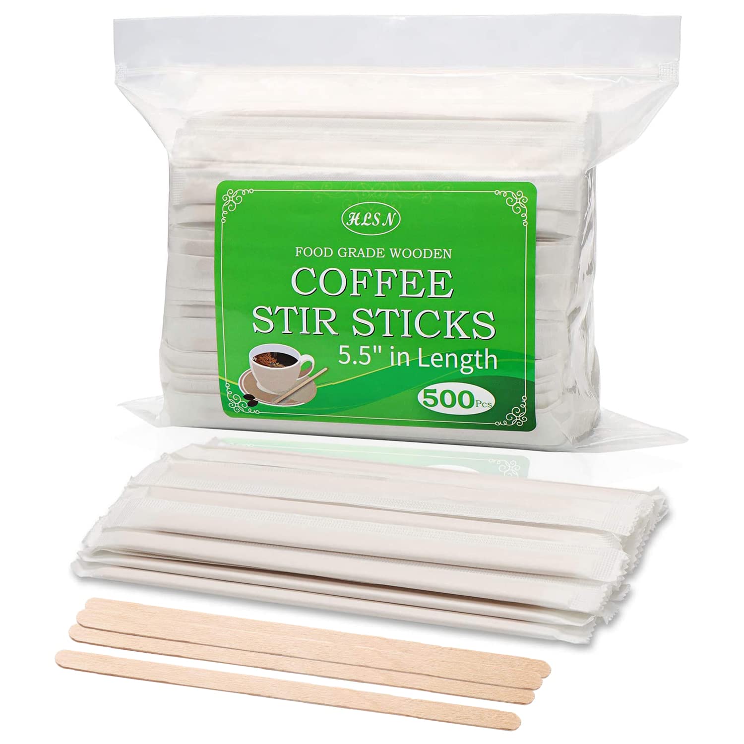 Palillos HLSN de abedul envueltos individualmente para remover café con higiene