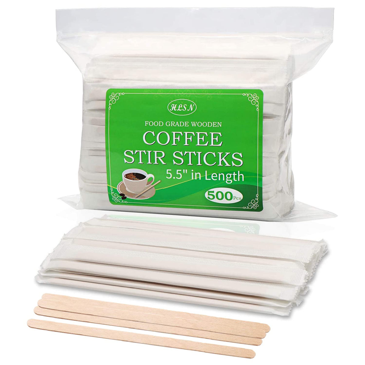 Palillos HLSN de abedul envueltos individualmente para remover café con higiene