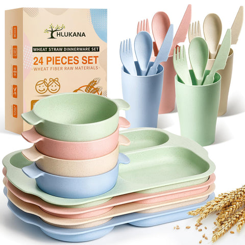 Vajilla Hlukana con platos divididos de trigo, ideal para comidas familiares seguras.