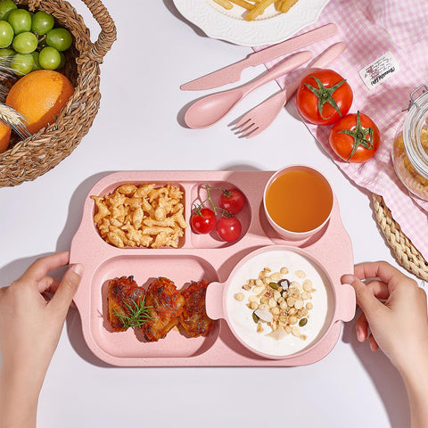 Set Hlukana de vajilla de trigo en 4 colores, perfecto para cenas y picnics.