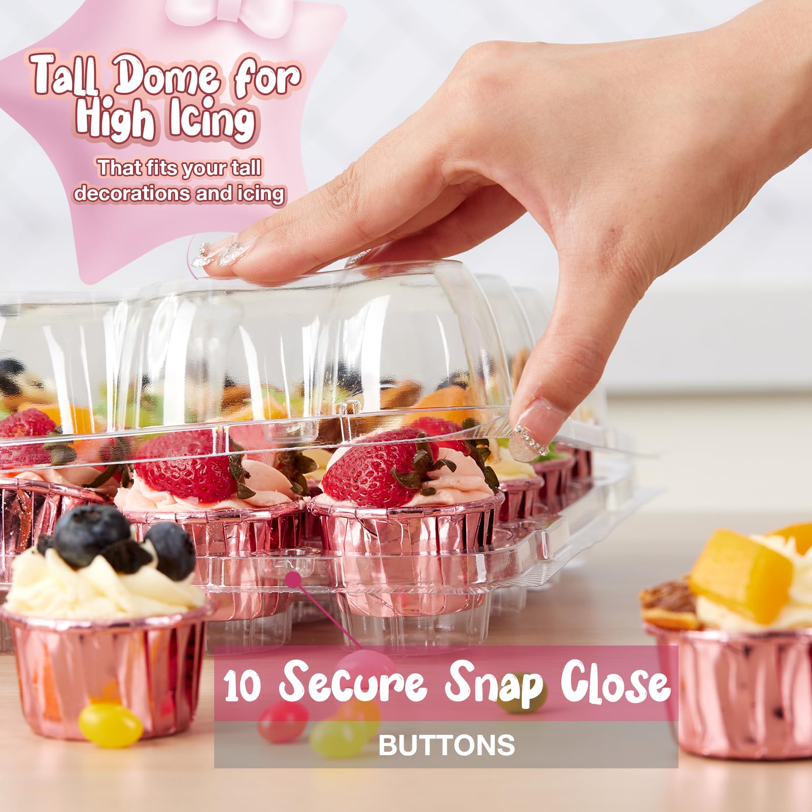 Hlukana tapa dome alta para cupcakes mantiene la crema intacta durante traslado