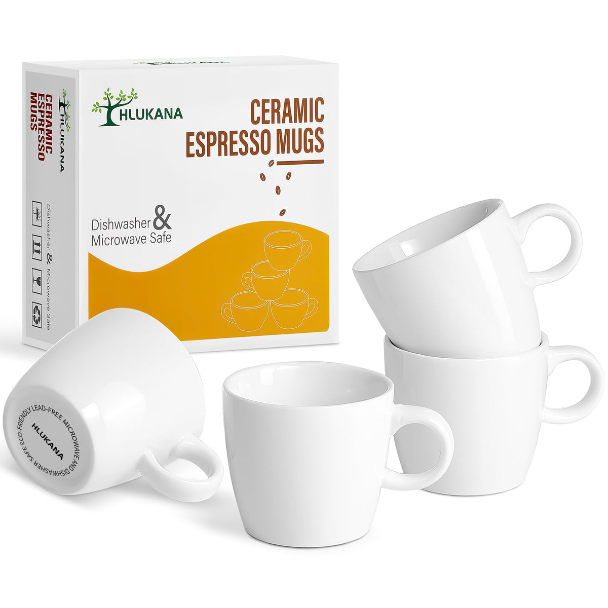 Tazas Hlukana de expreso de porcelana blanca, conjunto de 4 para un café perfecto.