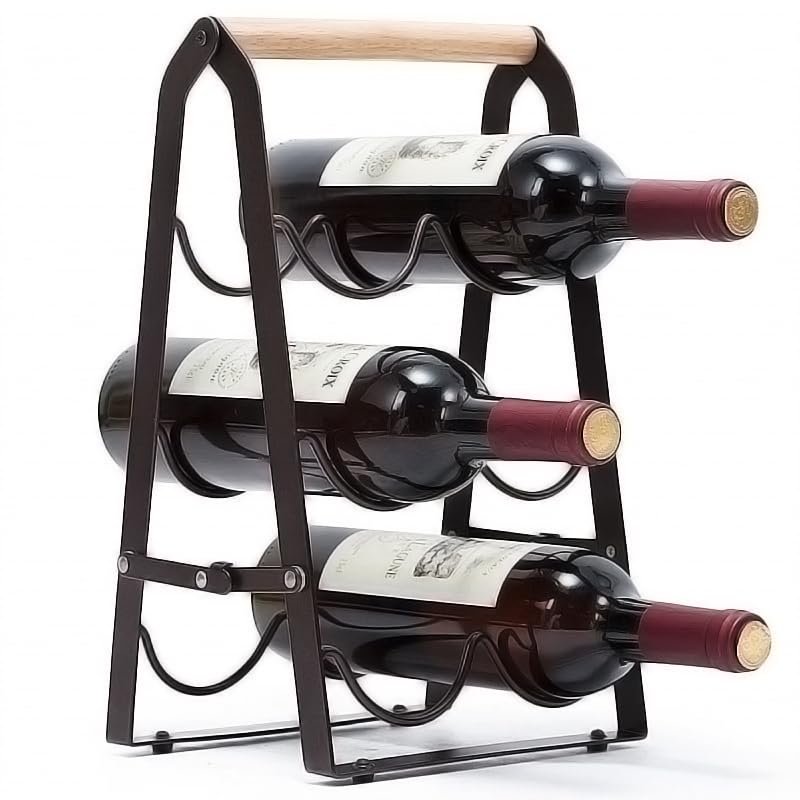 HMKAIJUFUL botellero de vino para 6 botellas, negro, ideal para mostrador.