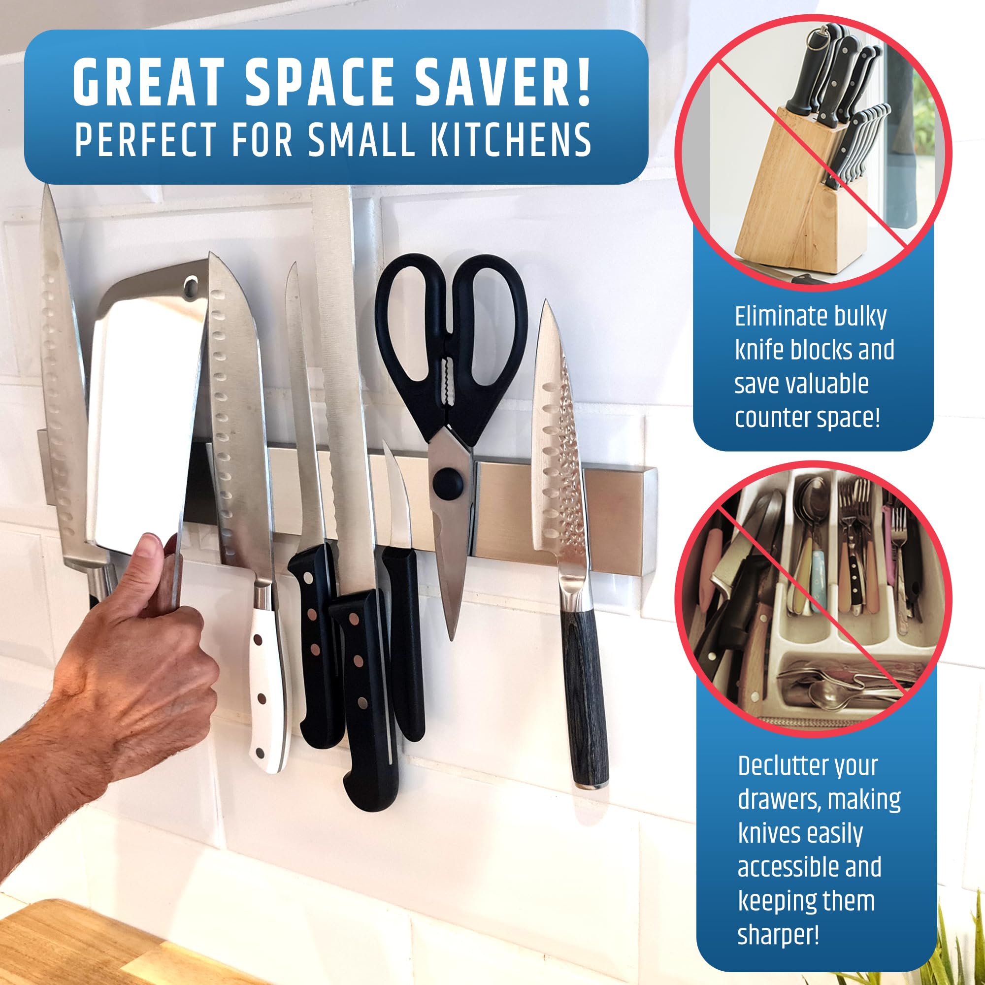 Organizador de cocina HMmagnets libera encimera al colgar cuchillos