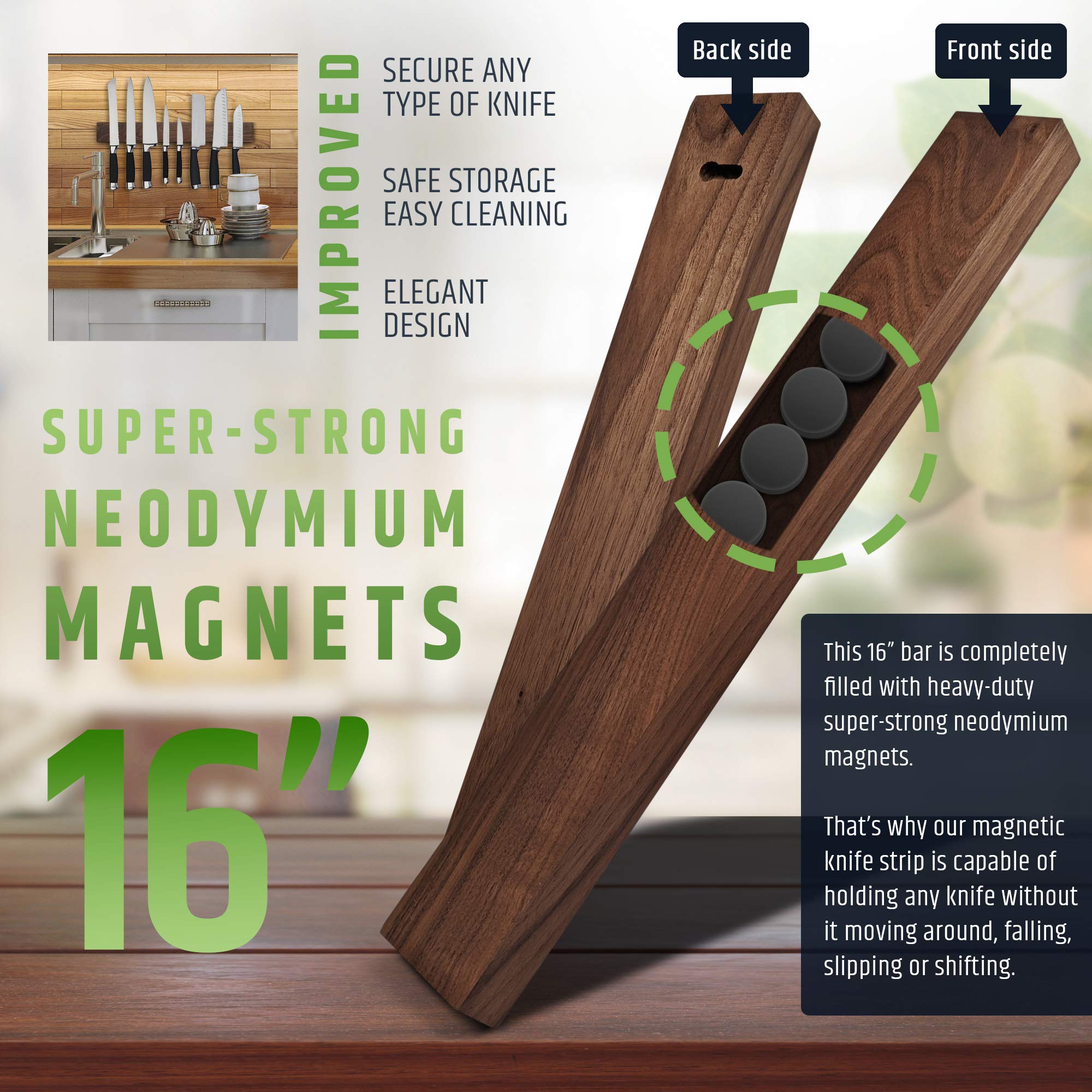 HMmagnets magnetos neodimio ocultos en nogal, potencia constante para cuchillos.