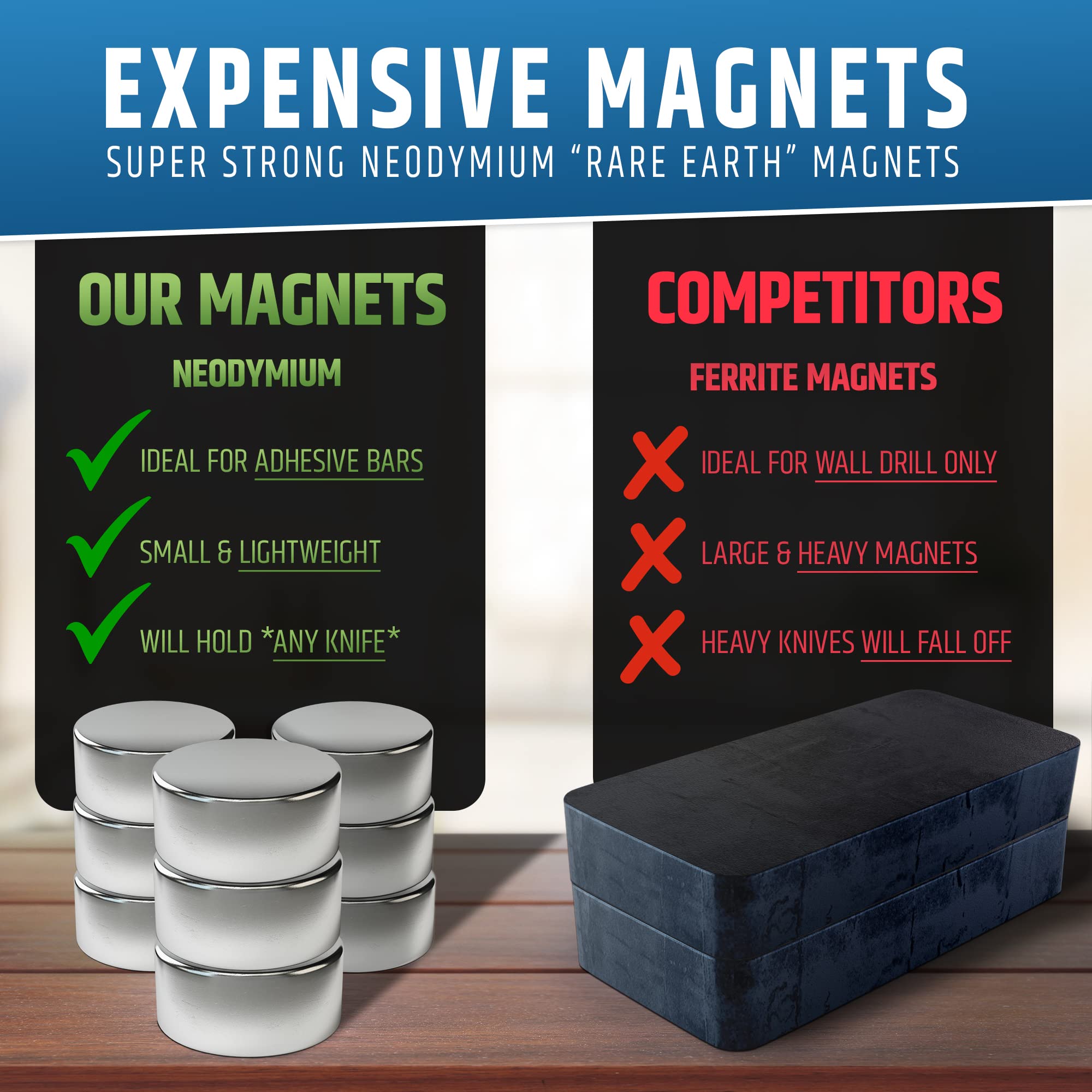 Barra de cuchillos HMmagnets para cocinas pequeñas y ordenadas