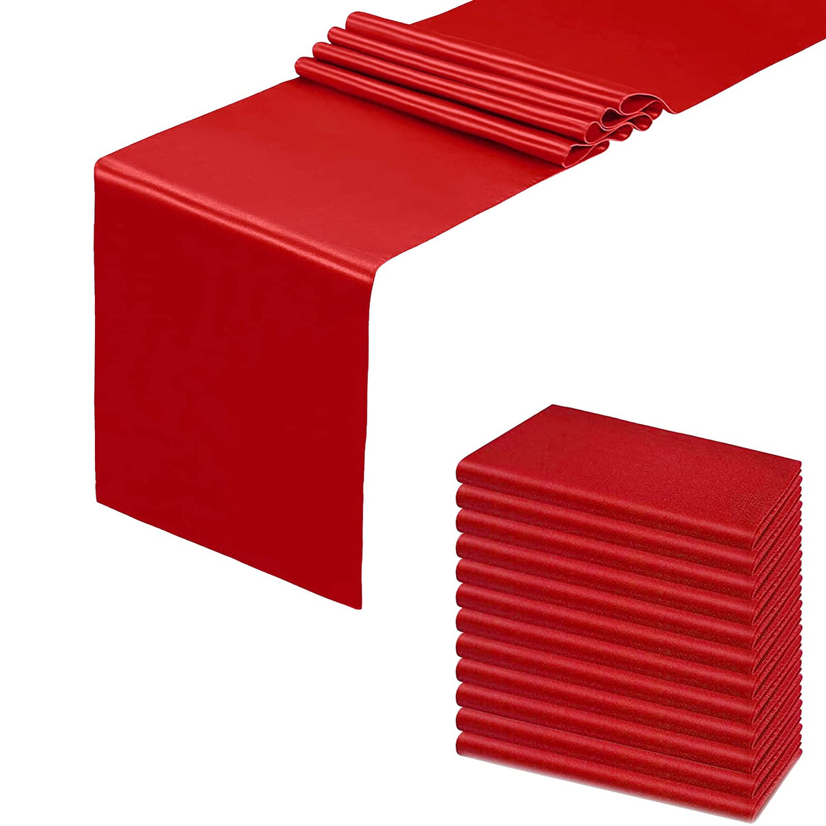 HMQIANG camino de mesa rojo satén con borde ondulado, ideal para cenas elegantes.
