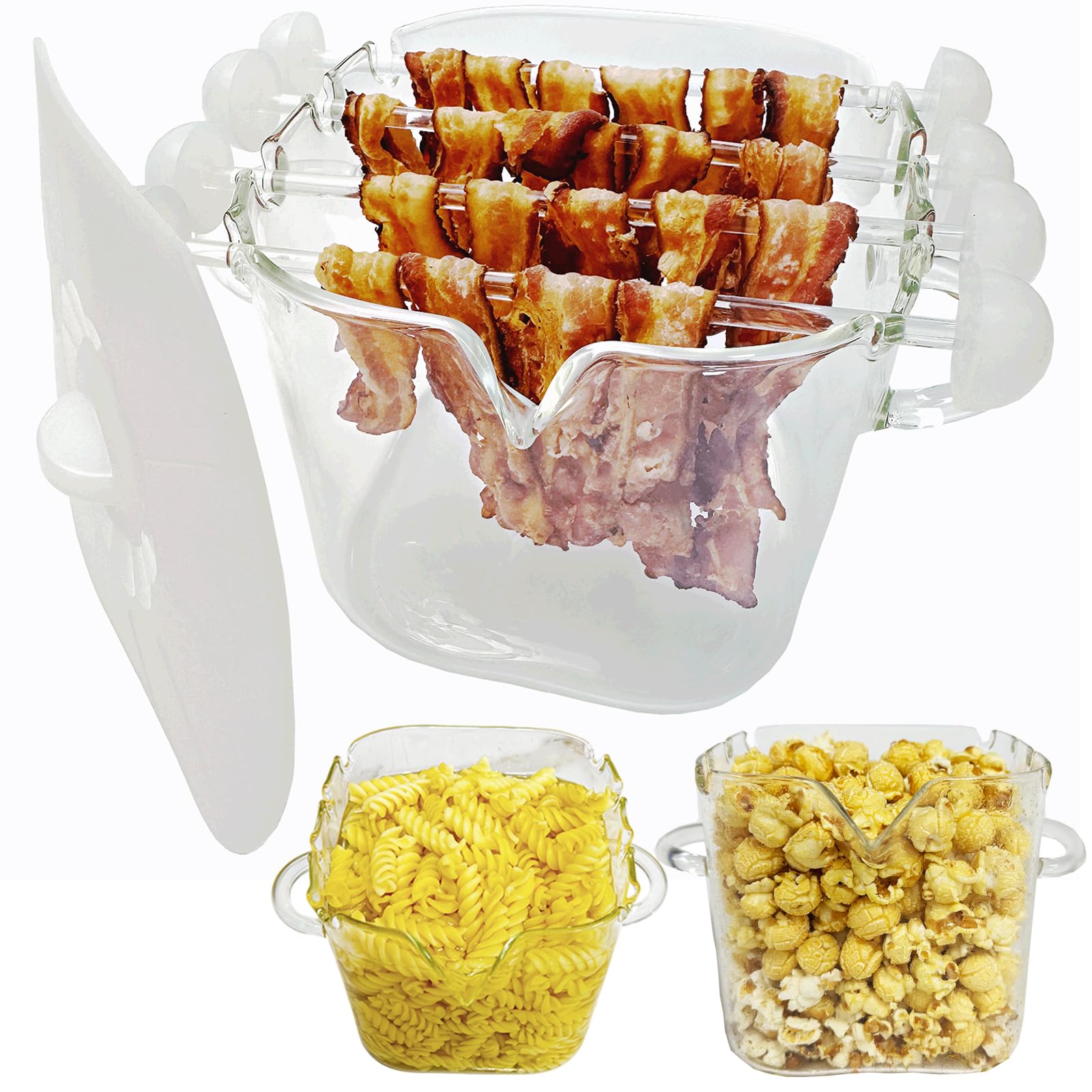 Cocedor de tocino HMZXSY en vidrio para microondas, crujiente rápido.