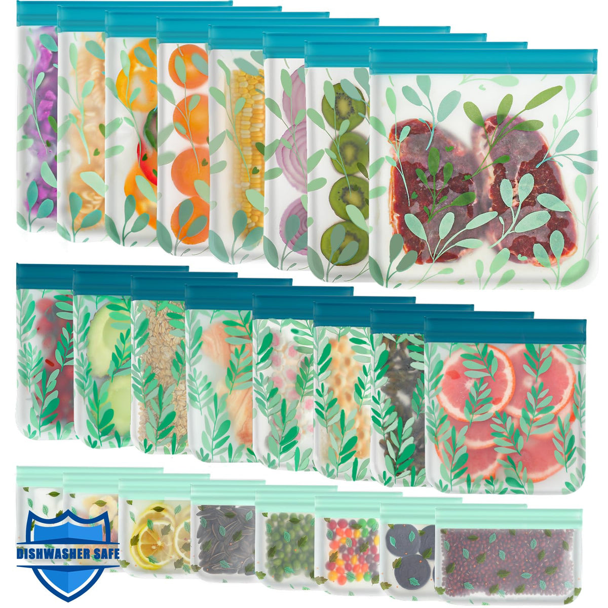 Bolsas Hndnrxue reutilizables de silicona para lavavajillas, almacenamiento seguro y reutilizable.