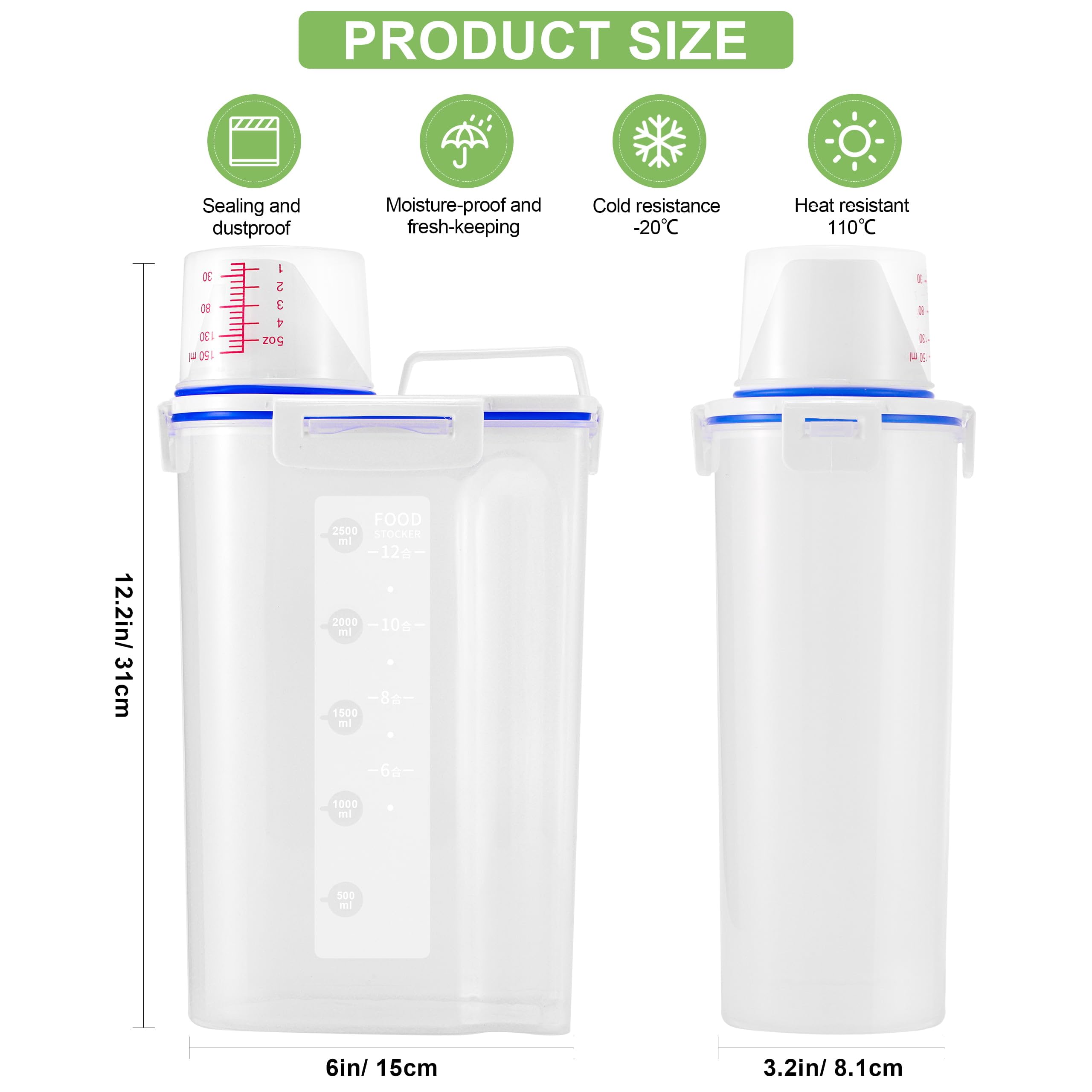 HNNJCK contenedor-arroz-capacidad 2500ml, ideal para despensa ordenada.