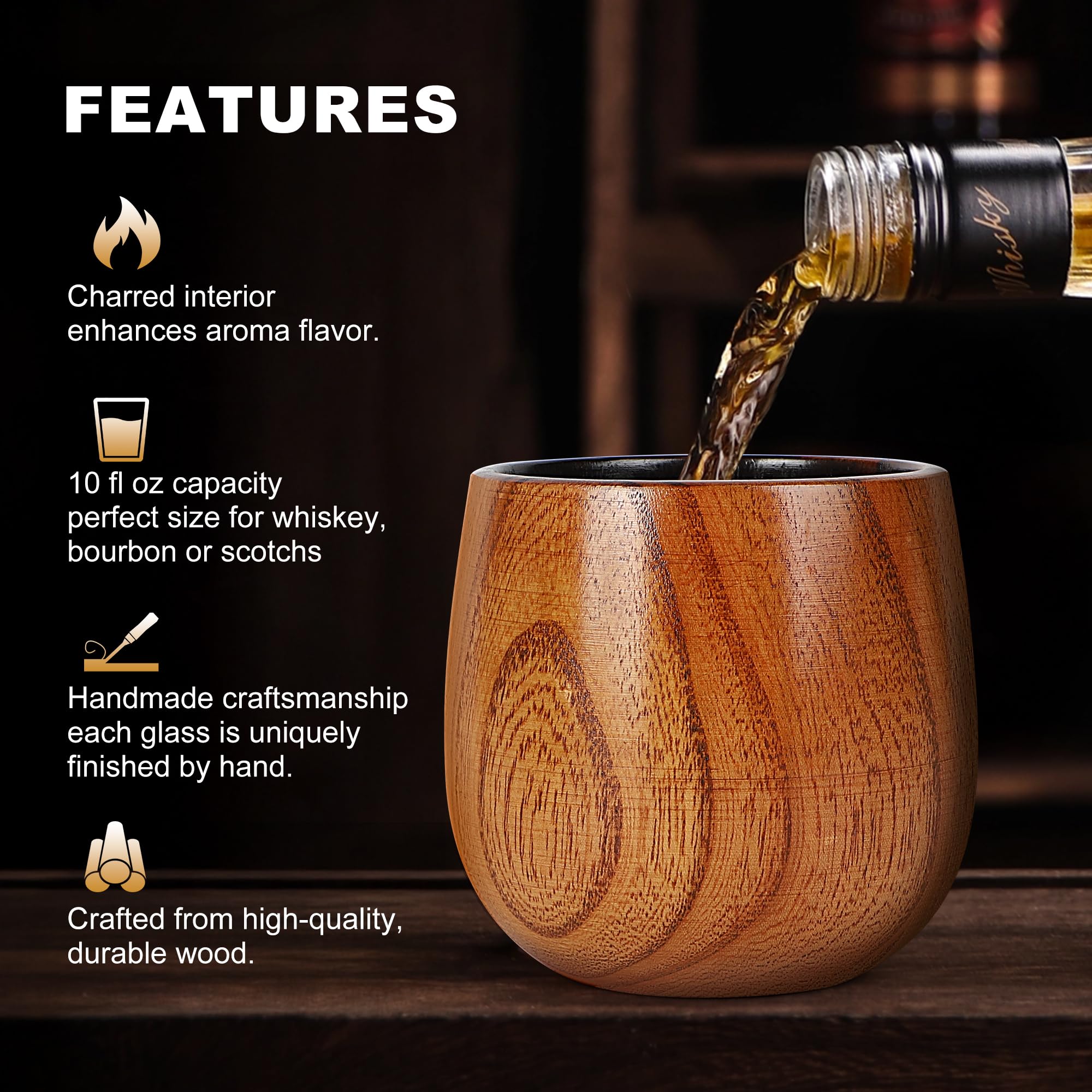 Vaso HNVWNSD de whisky, madera carbonizada, duradero y elegante para disfrutar whisky