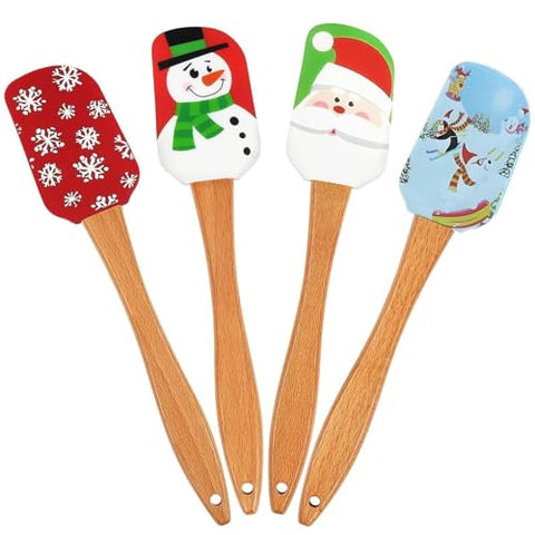 Hoceium set de espátulas navideñas de silicona con mango de madera, ideal para mezclar
