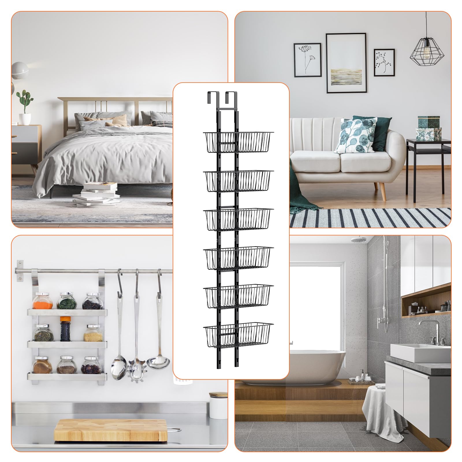 Hocookeper organizador de puerta negro moderno ideal para cocina y baño.