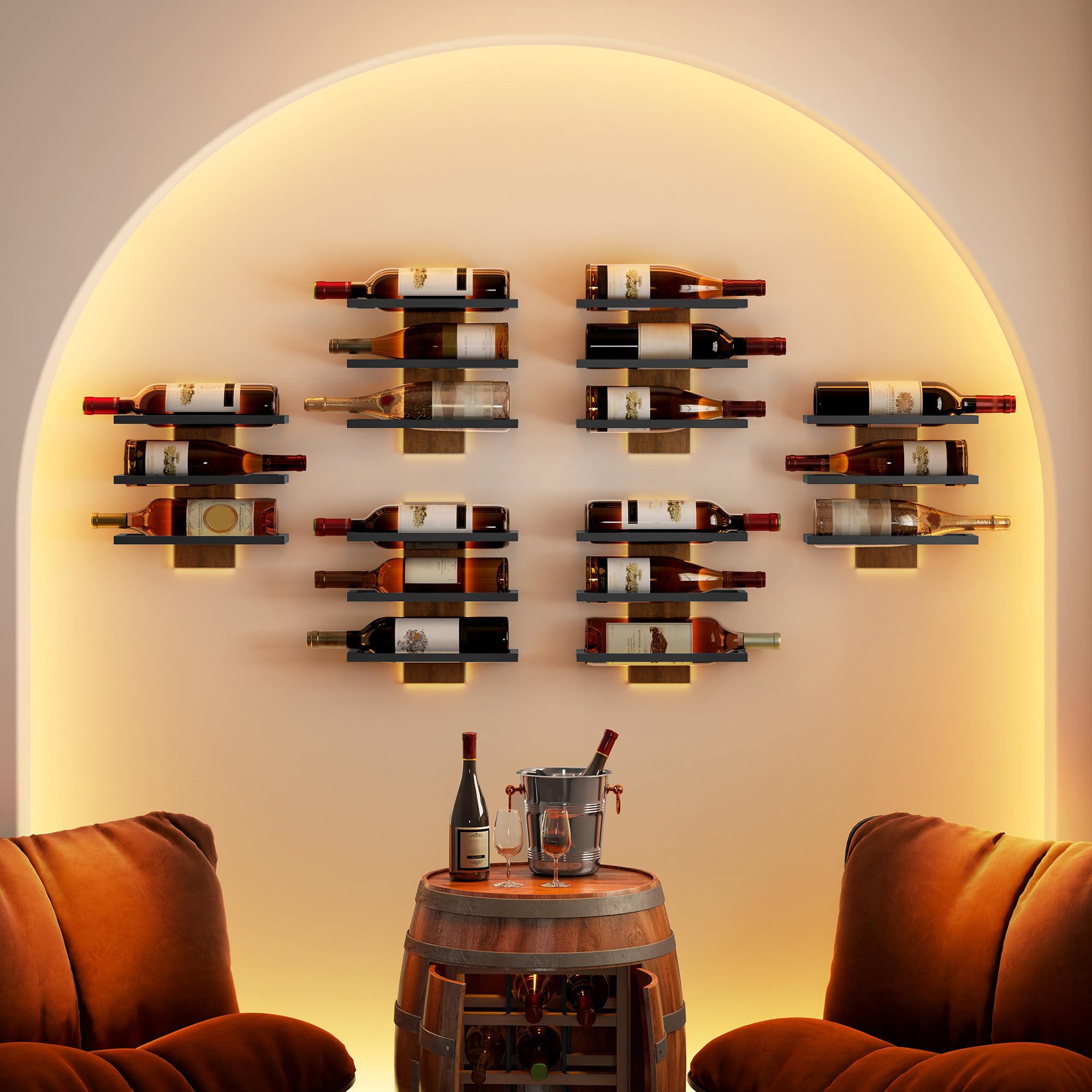 Hoctieon botellero de pared, diseño rústico en madera y metal.