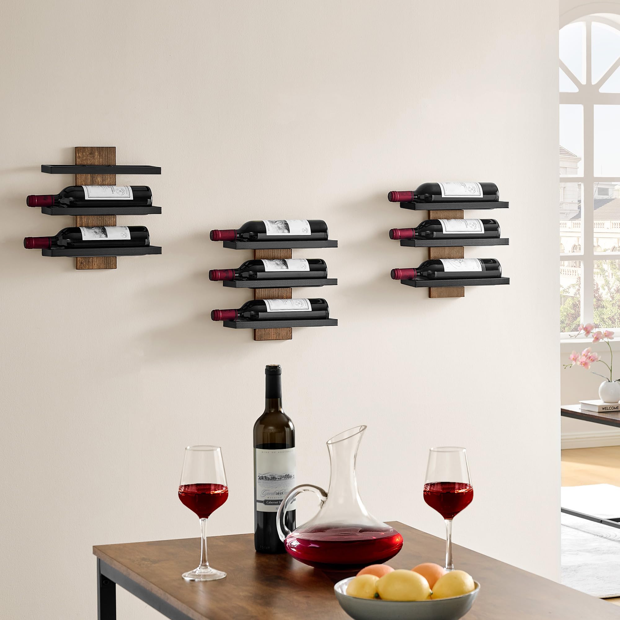 Hoctieon estante mural vino, estructura de madera y metal para mayor estabilidad.
