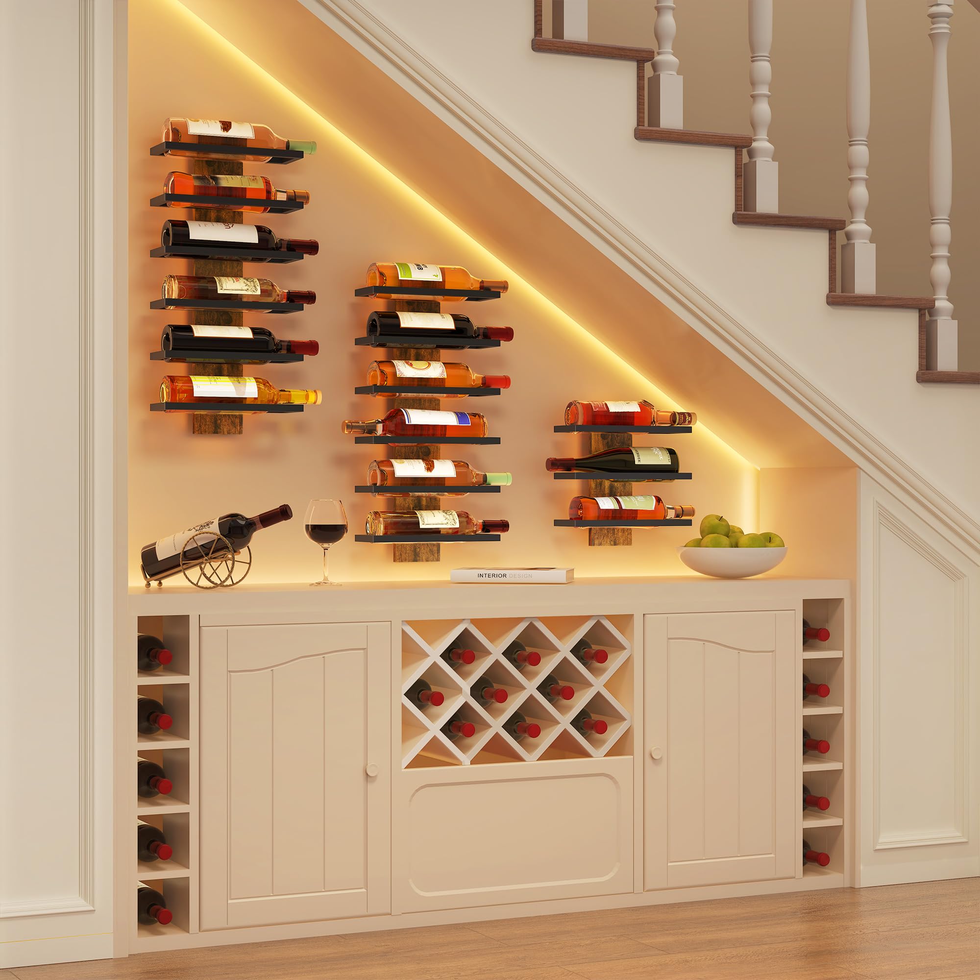 Hoctieon estante mural 6 botellas, resistente metal y madera.