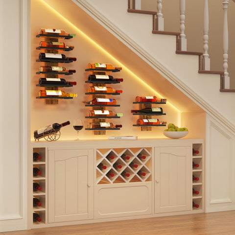Hoctieon estante mural 6 botellas, resistente metal y madera.