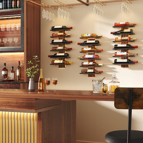 Hoctieon estante mural 6 botellas, detalle madera natural.