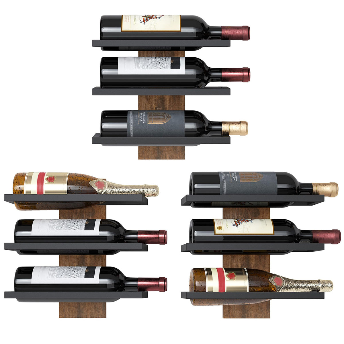 Hoctieon estante mural vino tres niveles, exhibe y accede a tus botellas con estilo.