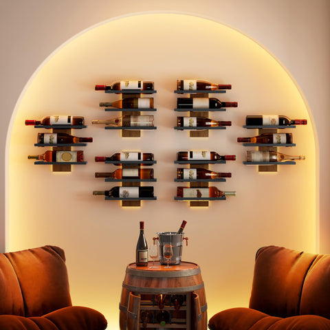 Hoctieon estante mural vino tres niveles, diseño de madera y metal para mayor durabilidad.