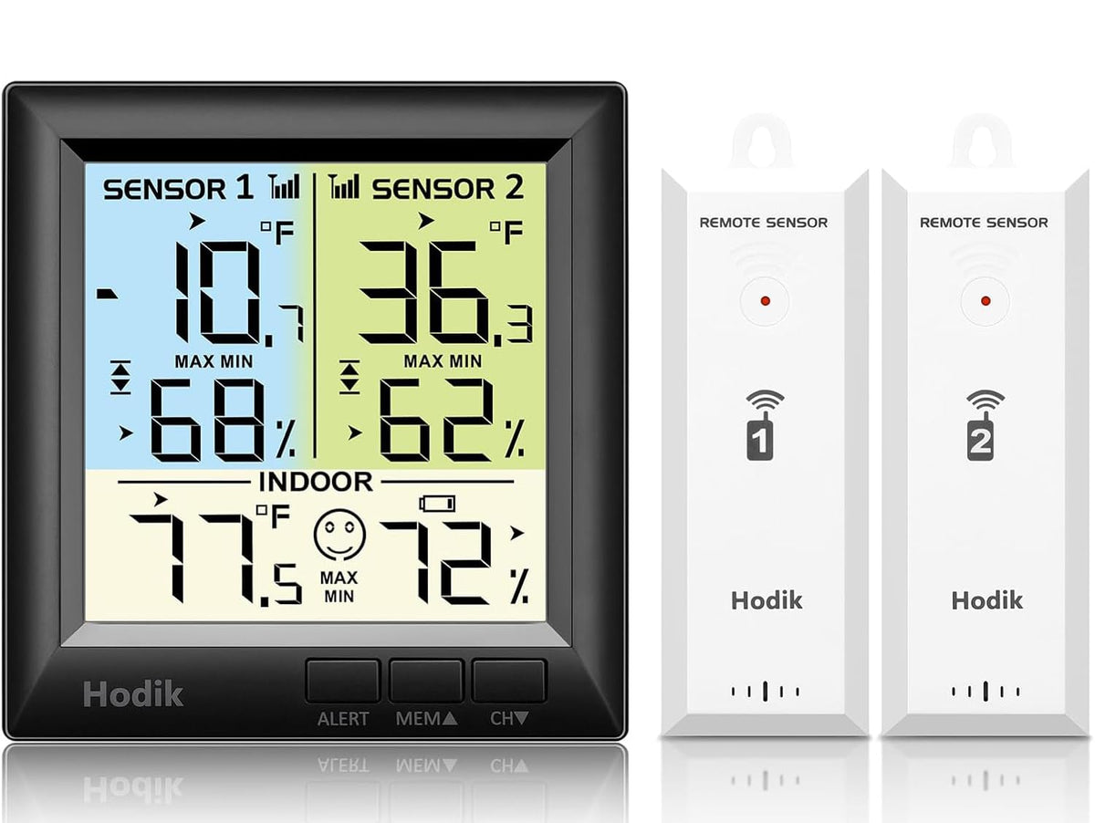 HODIK termómetro inalámbrico para congelador con alarma, monitoreo estable de temperatura.
