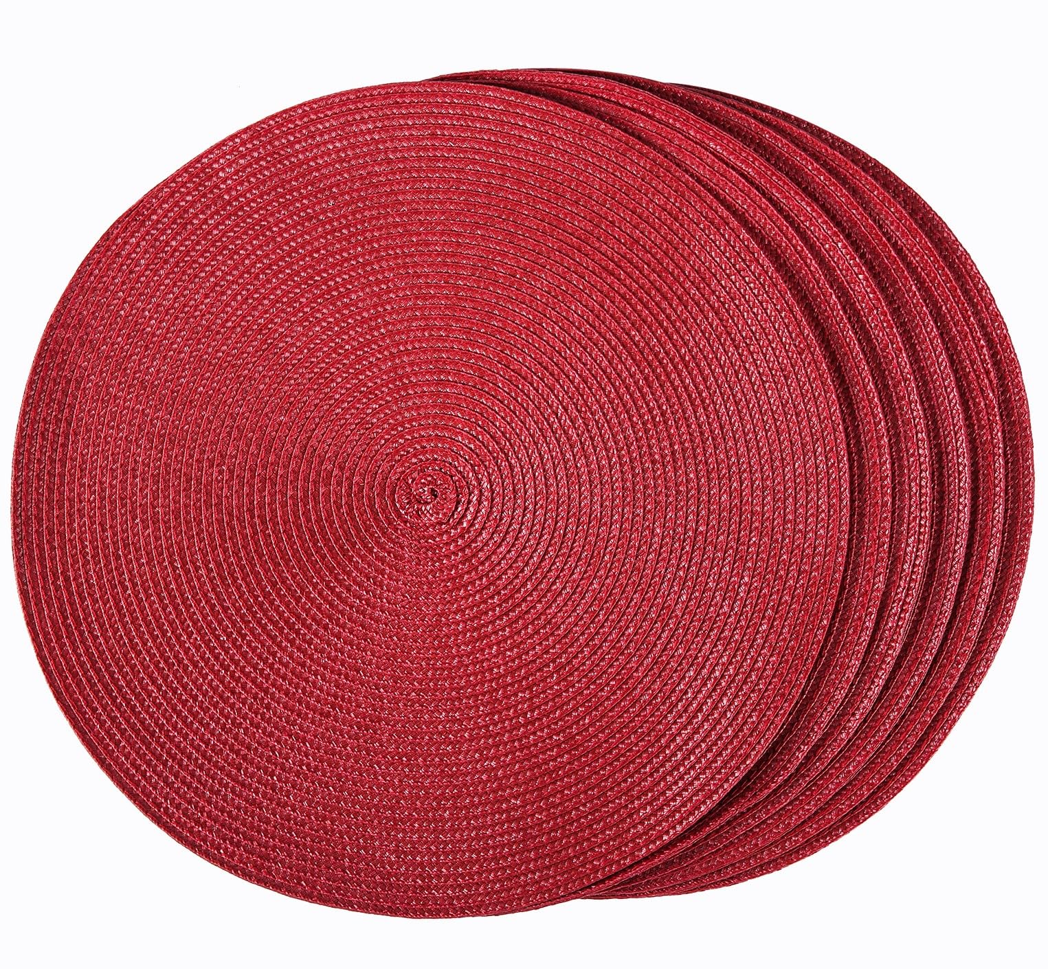 HODJOY manteles redondos trenzados, enfoque en diseño elegante en rojo oscuro.