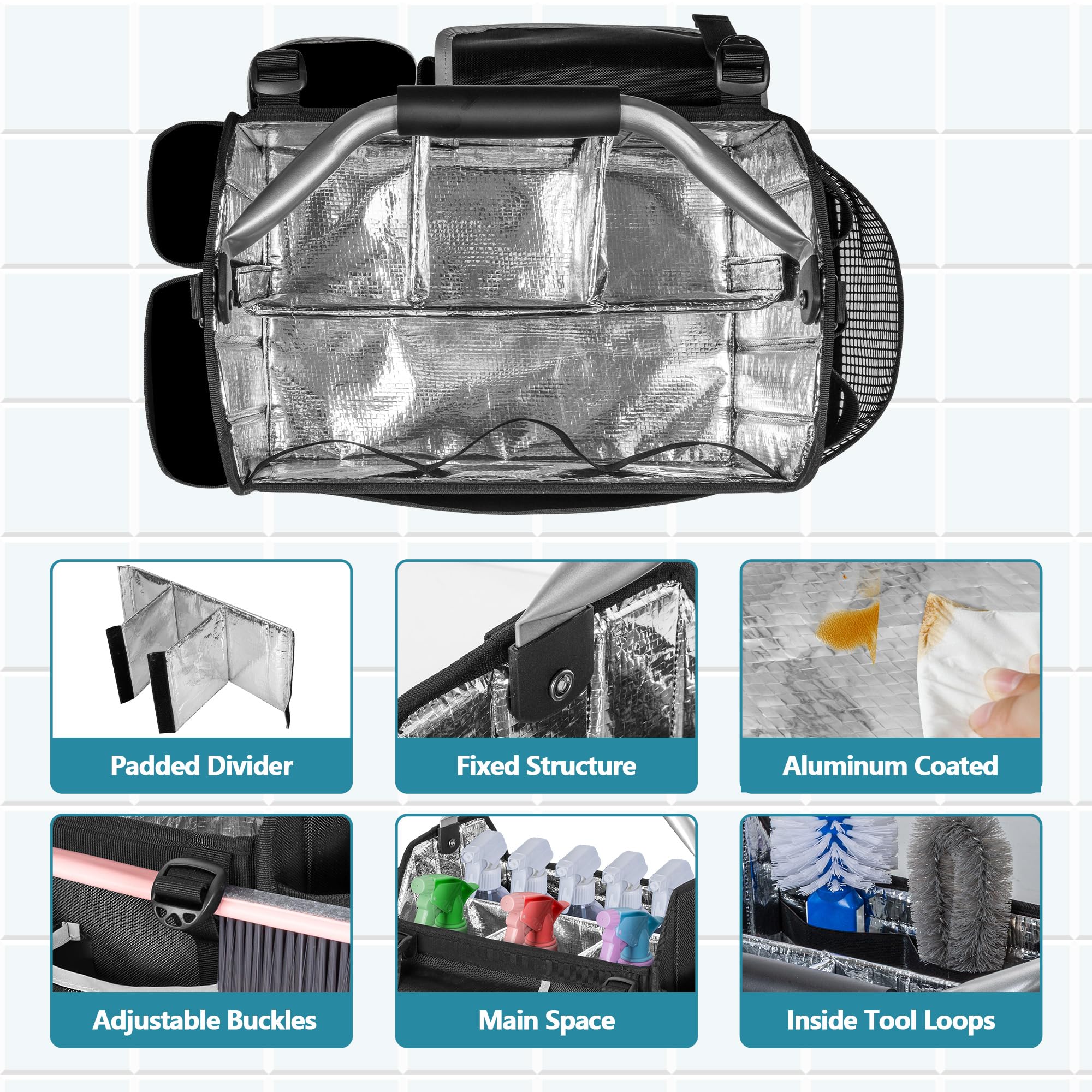 Bolsa de limpieza HODRANT con asa ergonómica y correa desmontable para transporte cómodo.