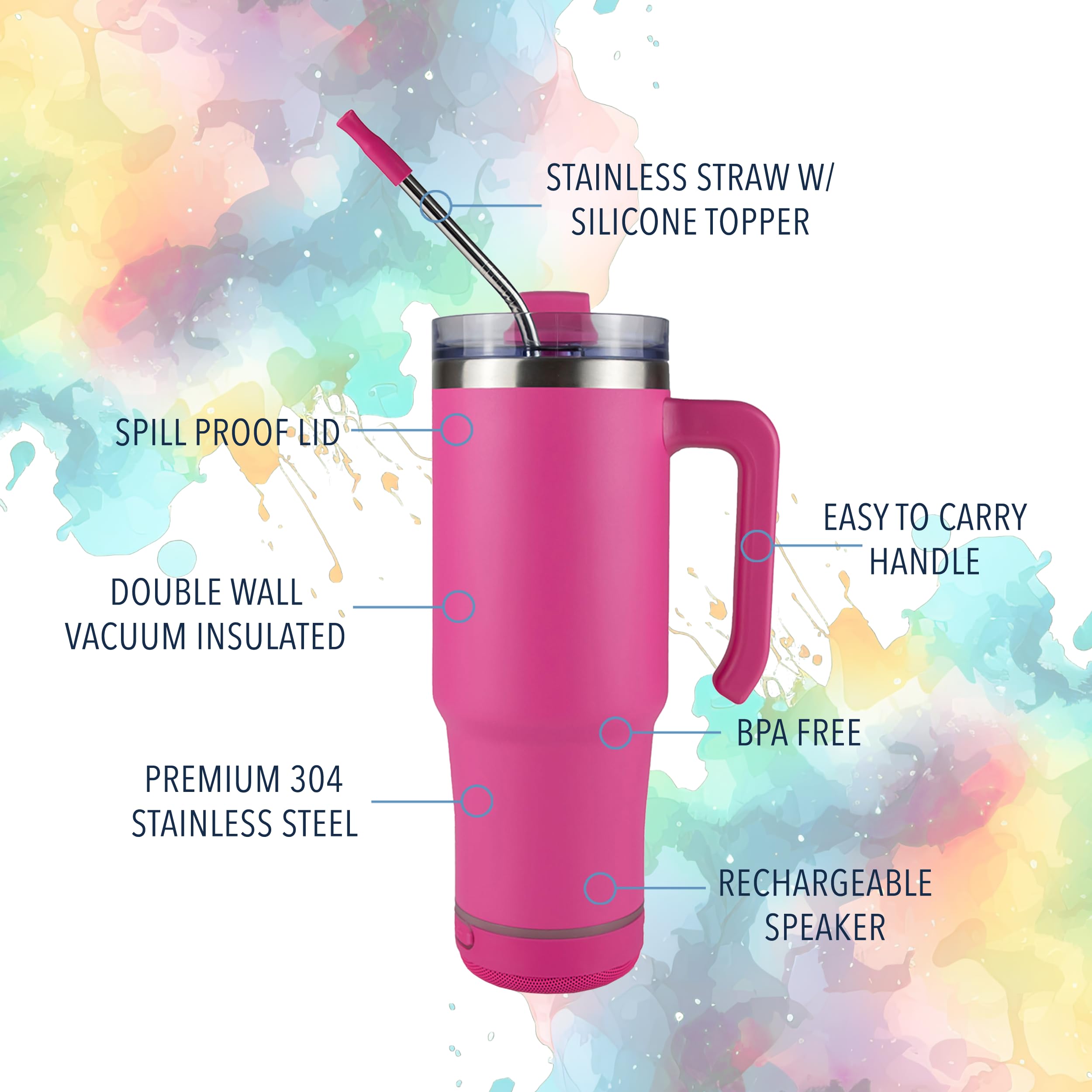 Vaso Hogg con asa rosa de 30 onzas para llevar bebidas.