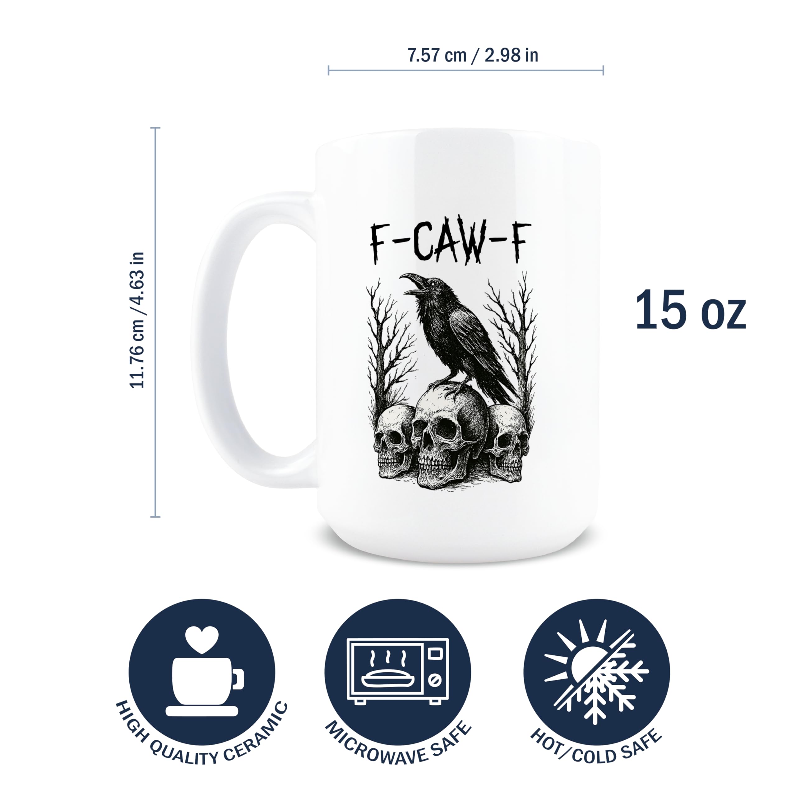Detalle de mensaje oculto de la taza F-Caw-F para sorpresas divertidas.