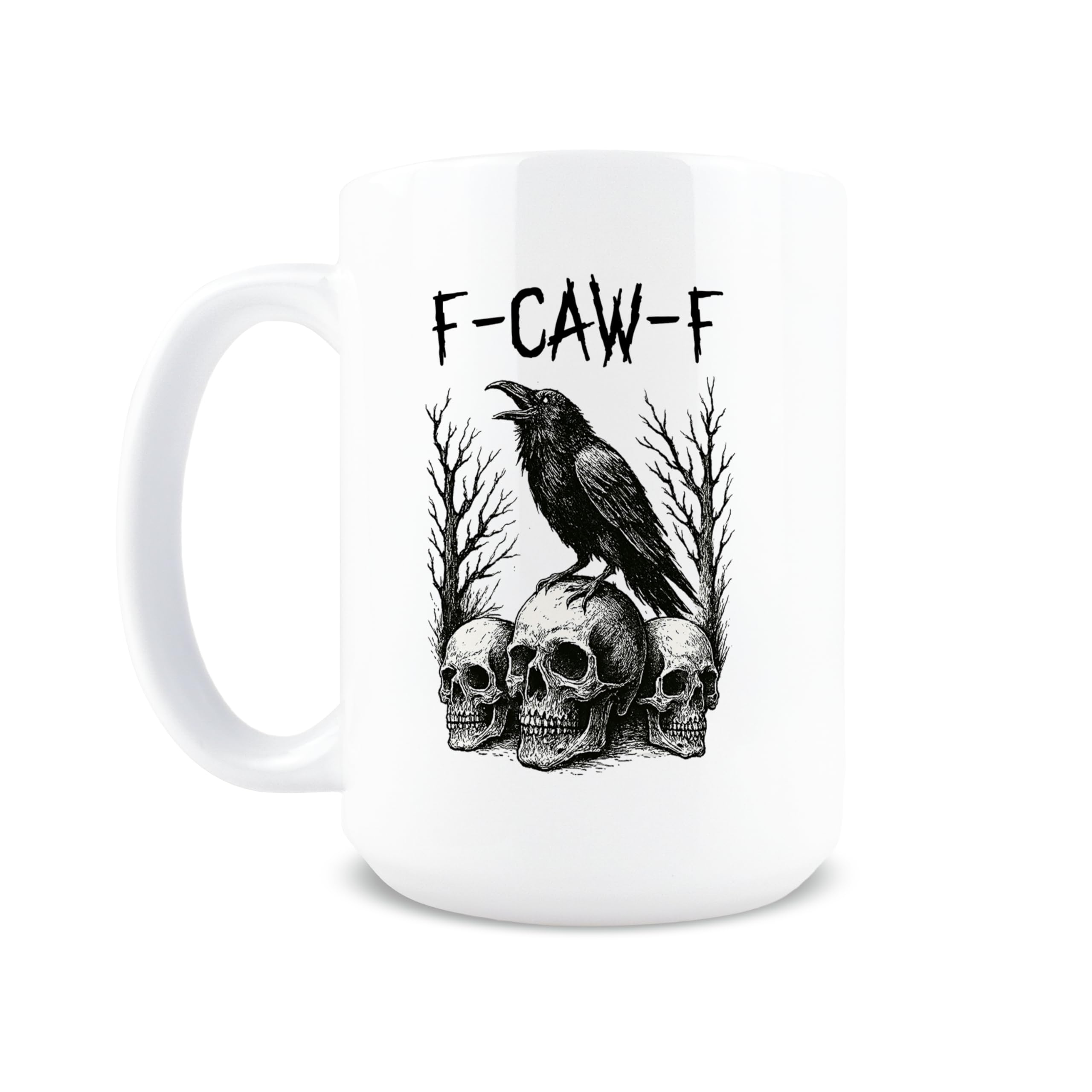 Taza F-Caw-F de Hogg vista frontal, ideal para comenzar el día con humor.