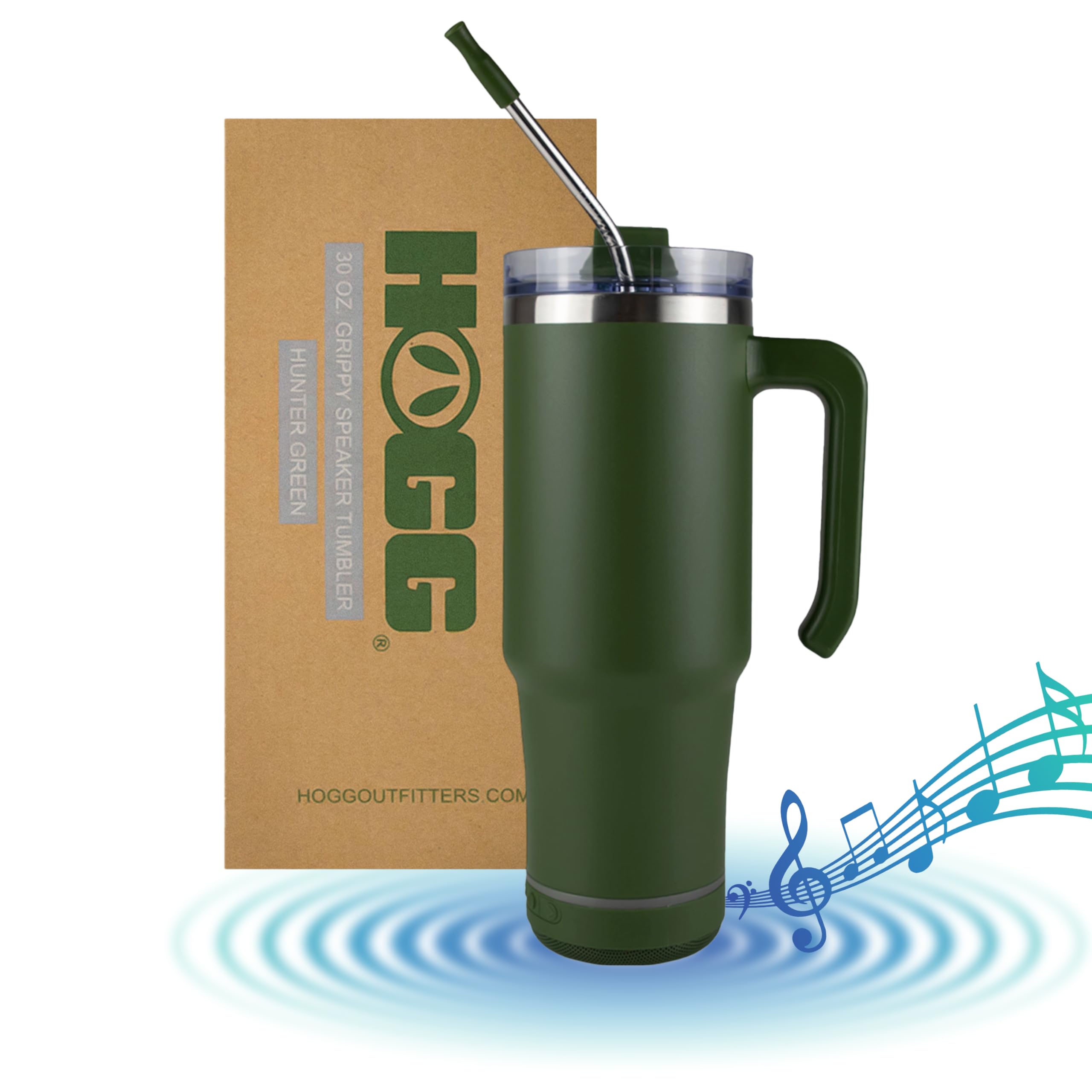 Taza Hogg Grippy 30 oz con altavoz inalámbrico frontal, para escuchar música mientras bebes.